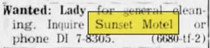 Sunset Motel - Sept 1961 Ad